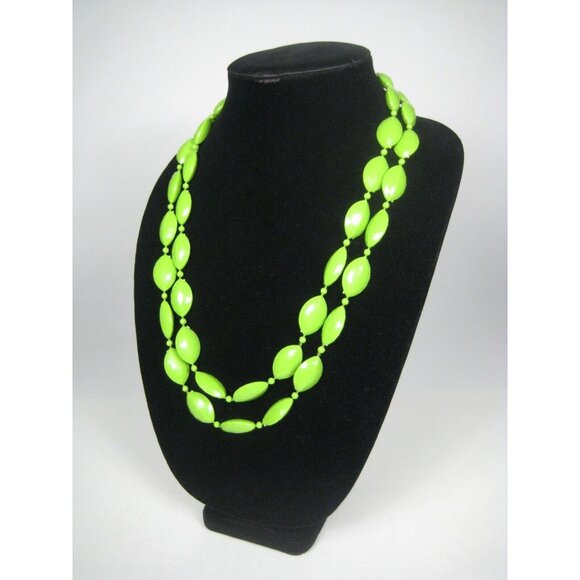 Necklace Jewelry Faceted Plastic Bead Vintage 1970 Strand Neon Green Estate 52in - Picture 3 of 4